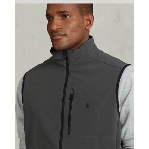 Polo Ralph Lauren Mens Softshell Vest L Tall Black Water-Repellent Stretch Outdo - Picture 1 of 11